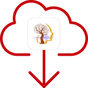 Red outline of a cloud with arrow pointing down out of it. In the middle is the TalkTracker app logo